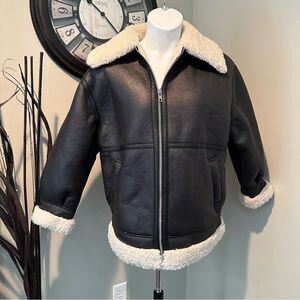 ASOS Design Women’s Aviator Black Faux Leather Shearling Jacket Size 6